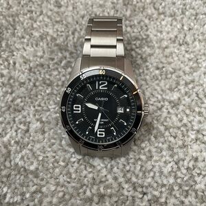 Casio Black Dial Silver Band Watch